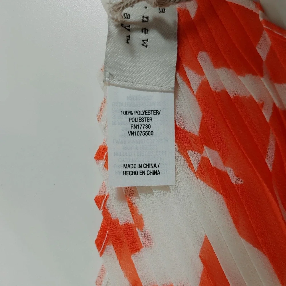 A New Day Pleated Scarf Wrap Orange White Abstract Print One Size‎ Polyester